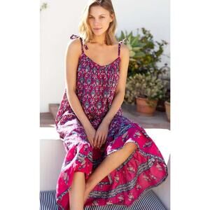 Emerson Fry Womens Dress Pink Indigo Organic Cotton India Sundress Beach Boho S